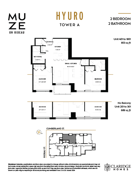 Floor plan for 2 beds, 2 baths, 853 sqft